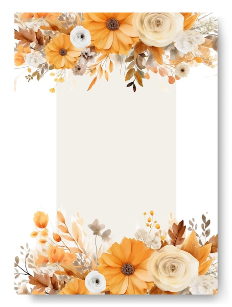 Orange rose border wedding invitation template with beautiful flower