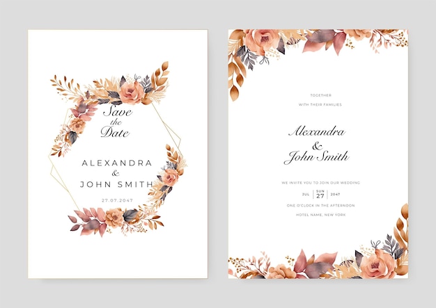 Vector orange rose flower floral vector hand drawn floral wedding invitation template watercolor