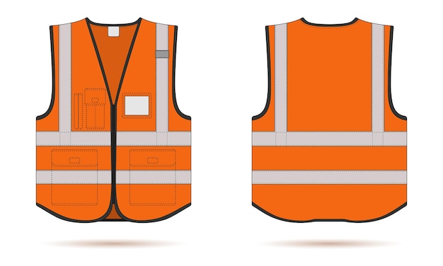 Vector orange safety vest mockup front and back view orange hi vis vest vector template