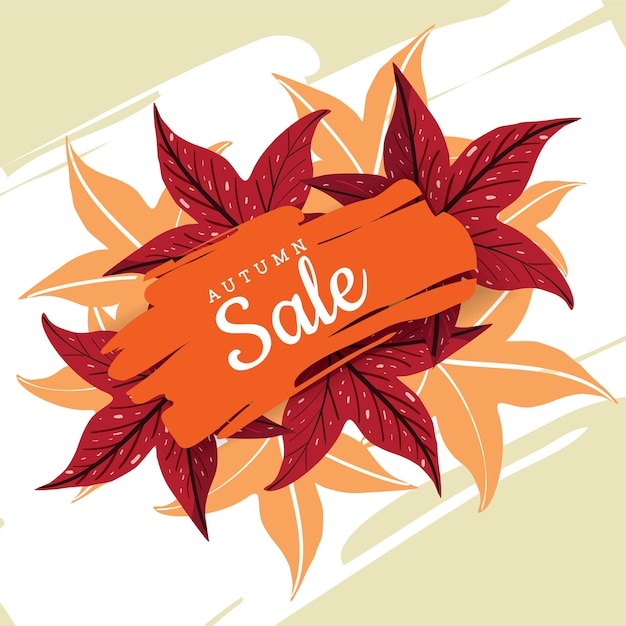 orange Sale banner on Sweet gum leaves for Autumn season