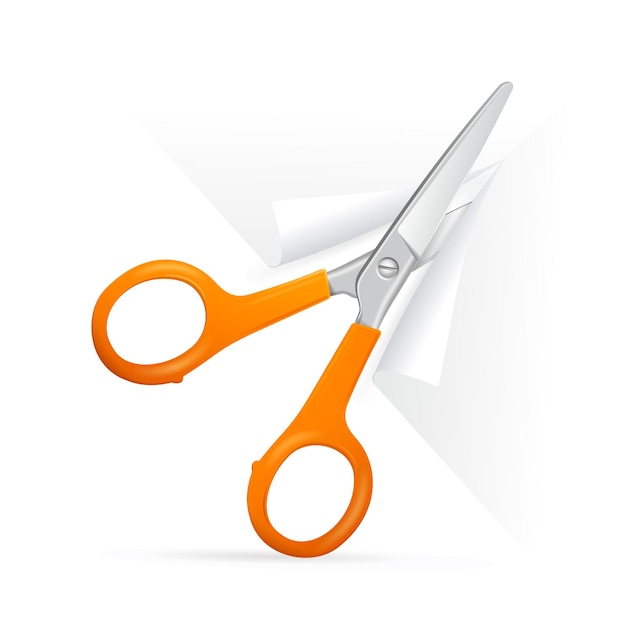 Orange Scissors Cut White Paper. Vector illustration