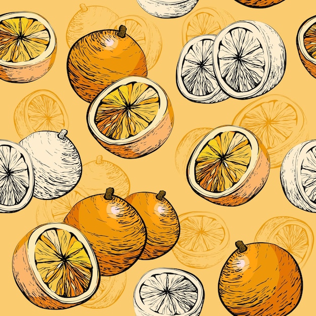 Vector orange seamless background citrus fruit juicy pattern