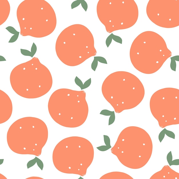 Orange seamless pattern Fruit elements ornament isolated on white Vector illustration