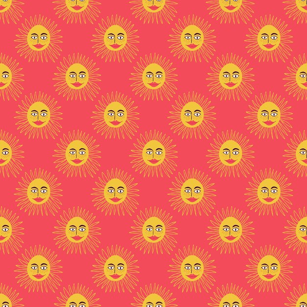 Vector orange seamless pattern with funny cartoon sun