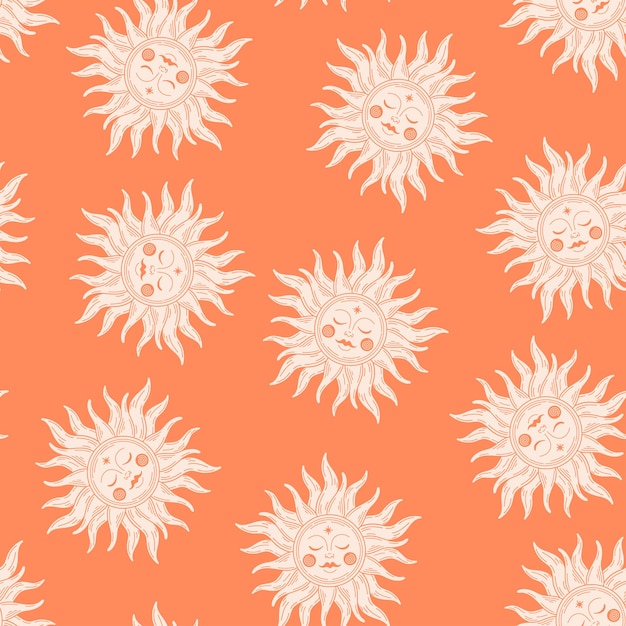 Orange seamless pattern with pink sun.