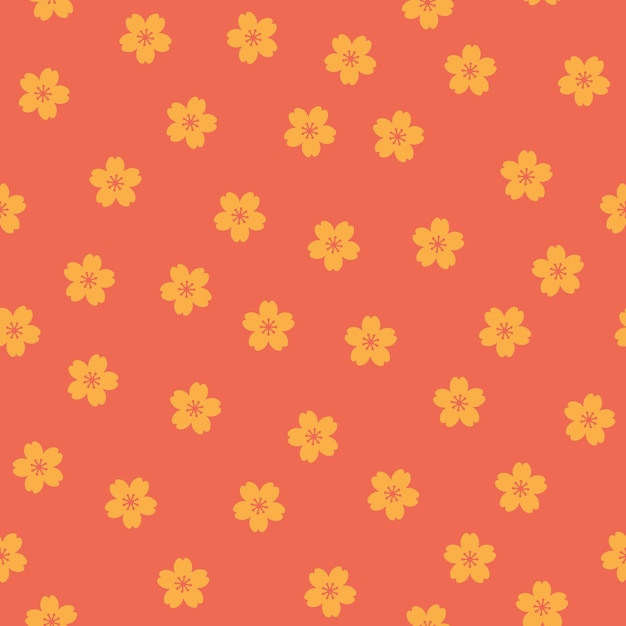 Orange seamless pattern with sakura flowers