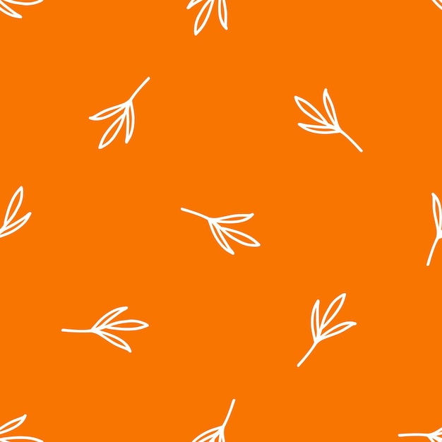 Оранжевый бесшовный рисунок с белыми листьями цветов бохо
