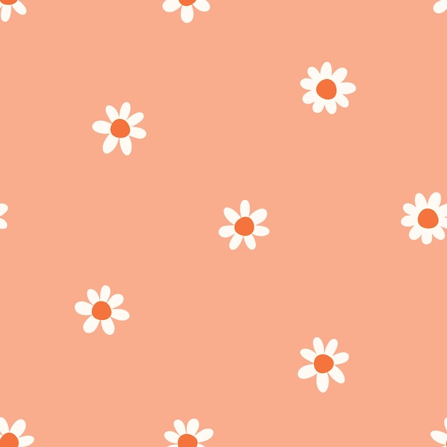 Vector orange seamless pattern with white daises