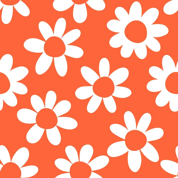 Оранжевый бесшовный узор с белыми цветами