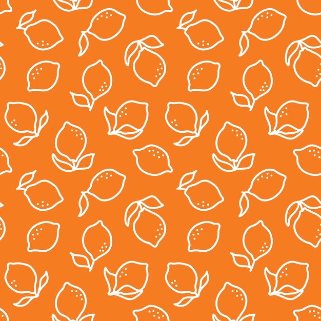 Orange seamless pattern with white outline lemon