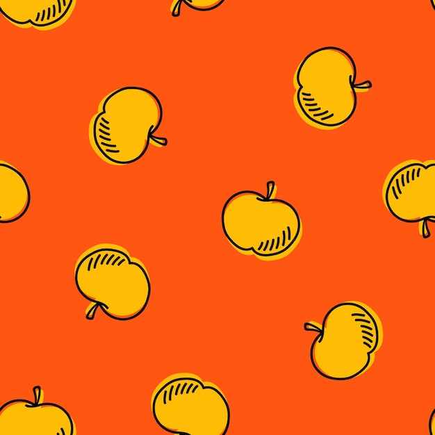 オレンジ色のシームレスパターンと黄色いリンゴ