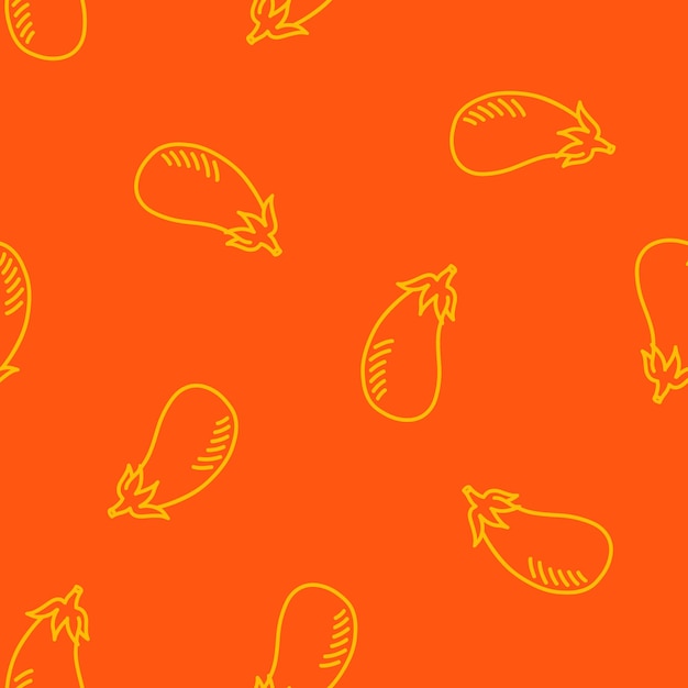 Vector orange seamless pattern with yellow outline eggplant