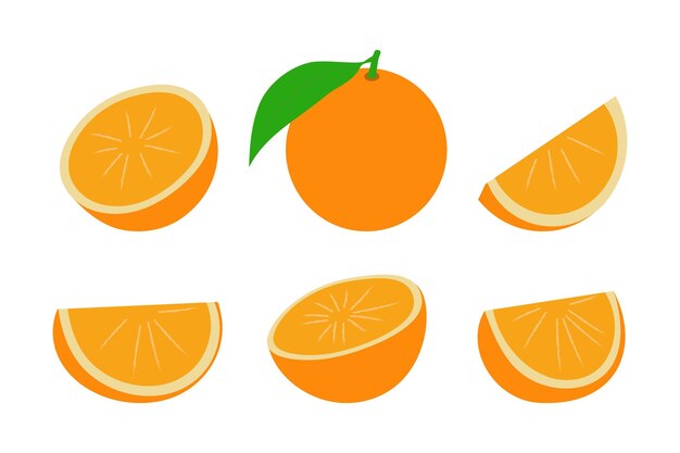 Orange Set of fresh whole half cut slice orange fruit isolated on a white background