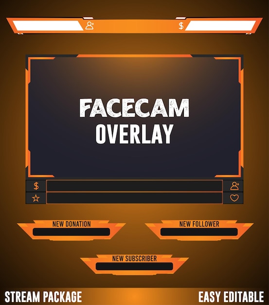 Orange set of live stream gaming element design