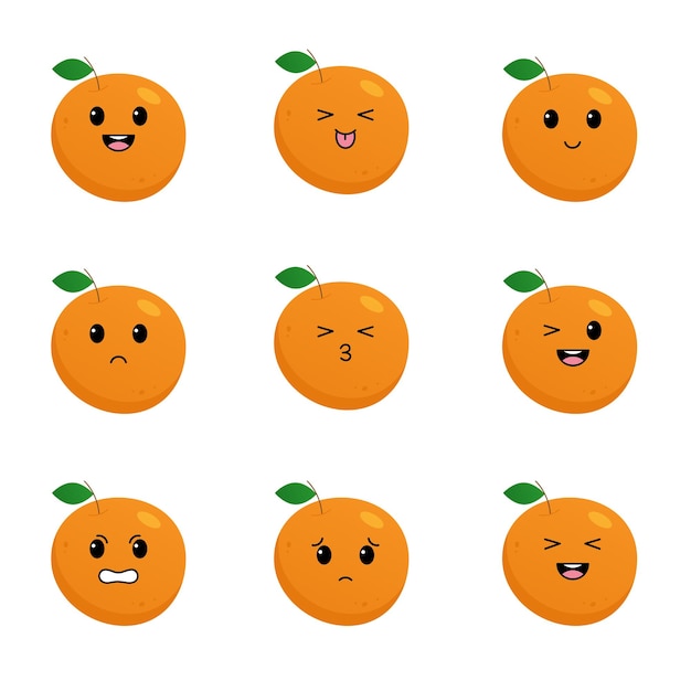 Orange set with kawaii emotions Flat design vector illustration