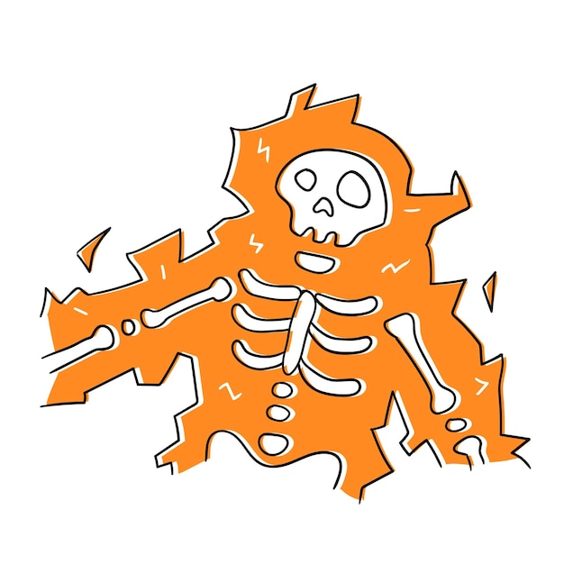 Orange skeleton electrocuted vector icon isolated on white background Halloween clipart