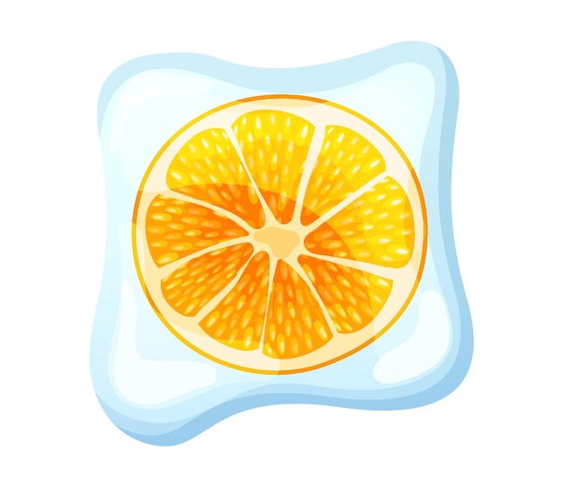 Vector orange slice with water drops on light blue background citrus fruit refreshing and juicy vitamin c