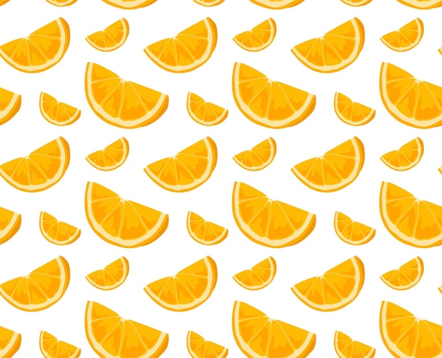 다양한 크기의 펄프가 있는 오렌지 슬라이스 벡터의 원활한 패턴 인쇄에 적합