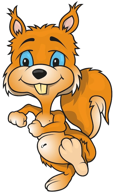 Orange Smiling Walking Squirrel from Front View as Cartoon Illustration