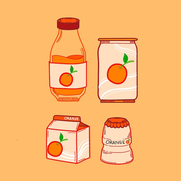 Vector orange soft drinks cartoon set