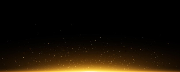 검정색 배경에 격리된 주황색 반짝이는 백라이트 황금빛 비행 마법의 먼지 벡터 그림이 있는 플래시