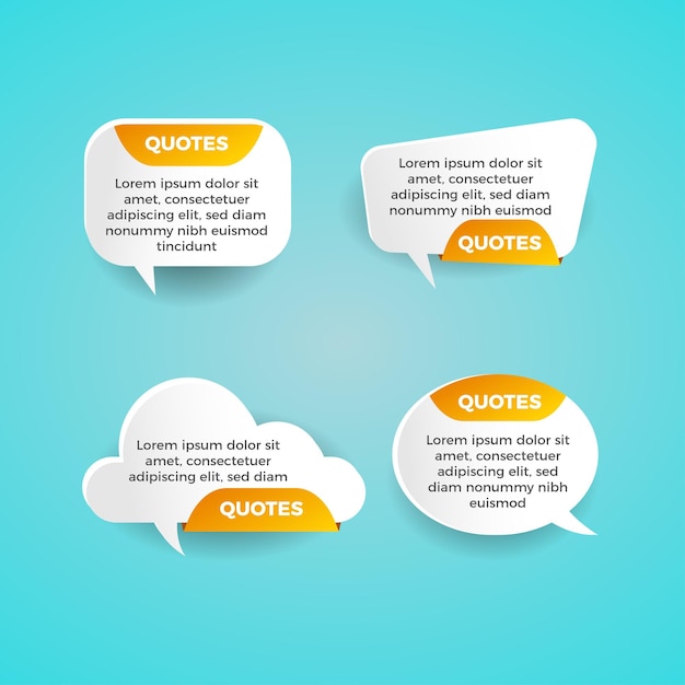 Orange speech bubble paper quotes set