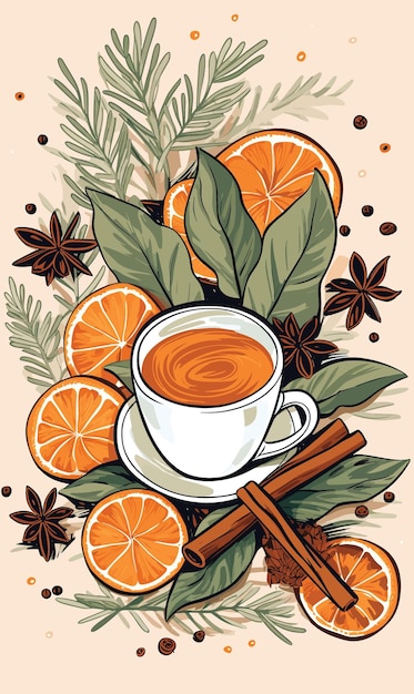 Orange star anise and cinnamon vector background illustration