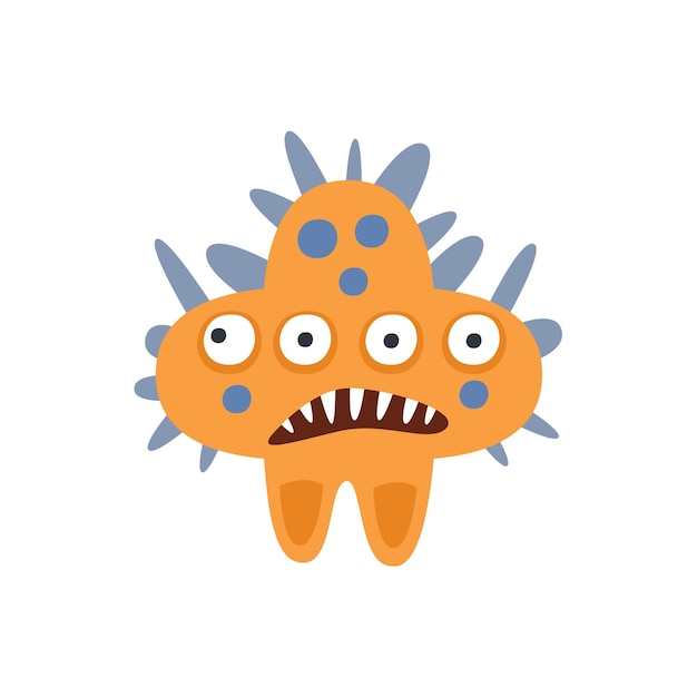 Vector orange star shape aggressive malignant bacteria monster with sharp teeth cartoon vector illustration