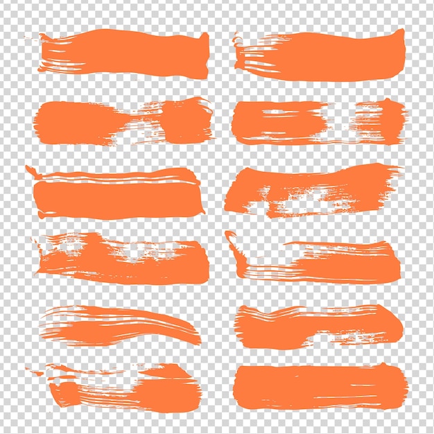 Orange straight thick brush textured strokes on imitation transparent background