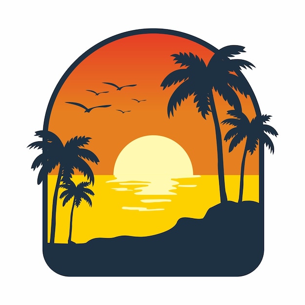 Vector orange sunset beach illustration