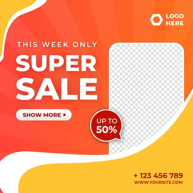 Orange super sale social media template vector