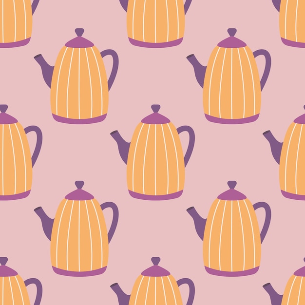 Orange teapot with stripes for tea or coffee vector seamless pattern