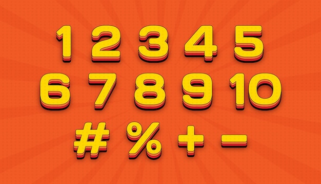 Orange text background numbers set vector