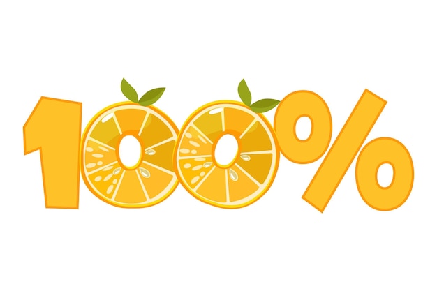 オレンジ色のテクスチャのテキスト: 100パーセント ベクトルアイコン ライム 広告バナー チラシ またはポリグラフィー