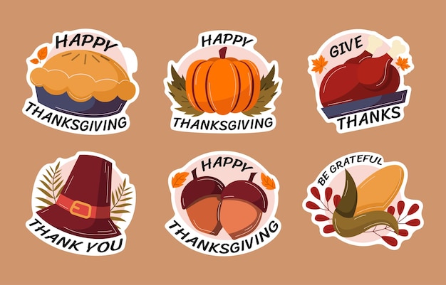 Vector orange thanksgiving festivity sticker set