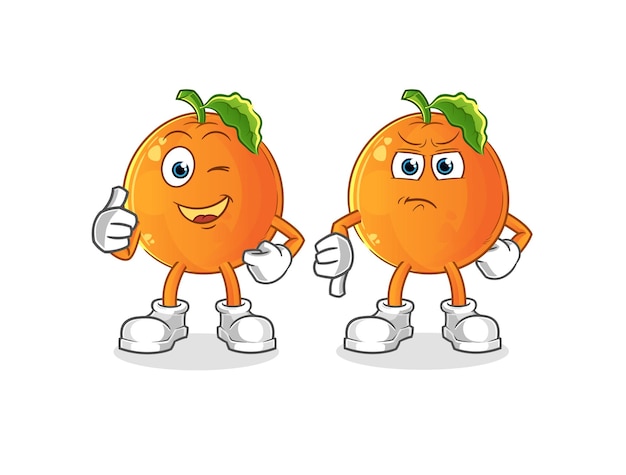 Orange thumbs up and thumbs down. cartoon mascot vector