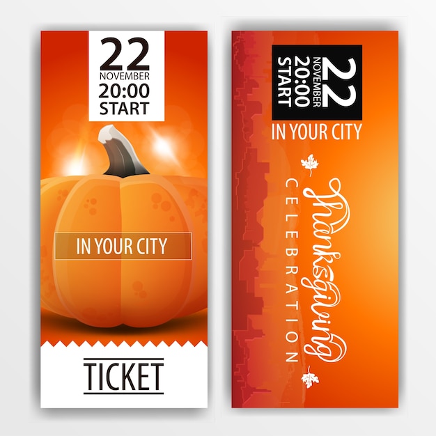 Vector orange ticket for the thanksgiving celebration