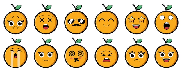 Orange vector collection with cute emoticons