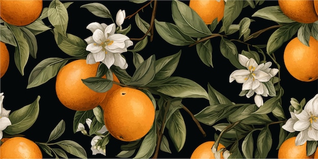 オレンジ色のヴィンテージの背景パターンポスター用の花の葉のオレンジのベクトルイラスト