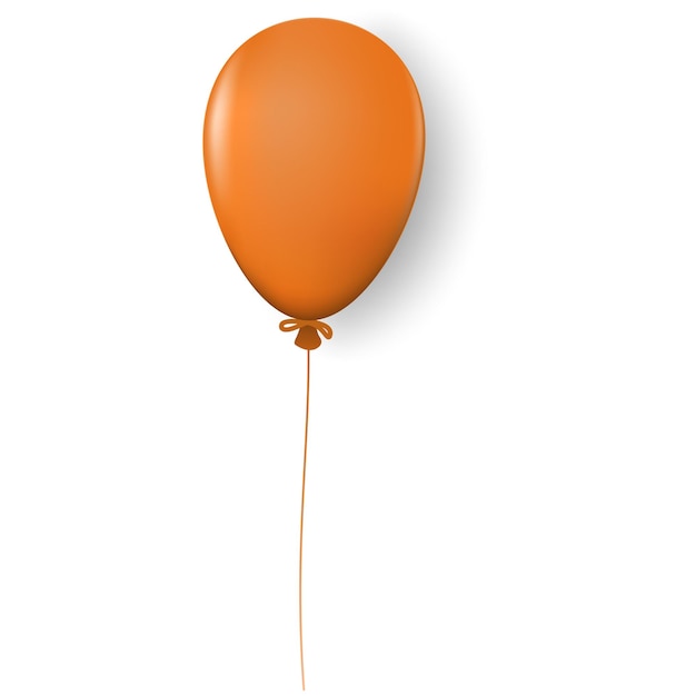 Orange volumetric balloon with highlights and shadow on rope isolated on white background