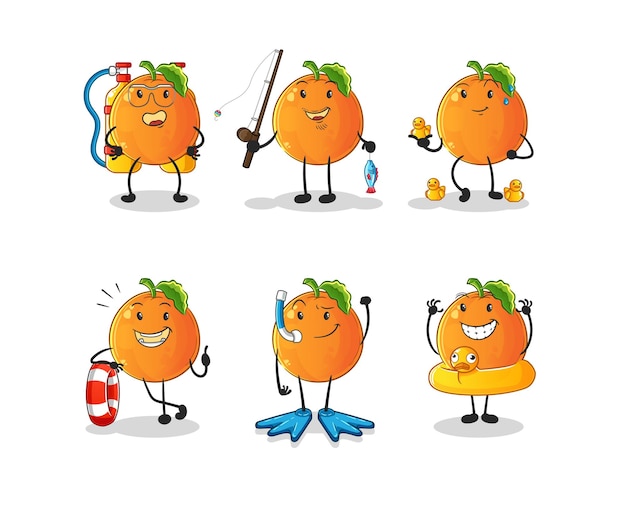 Orange water activity group. cartoon mascot vector