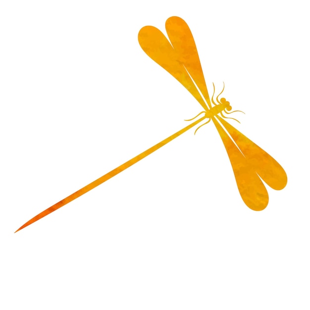 Vector orange watercolor dragonfly silhouettes on white background