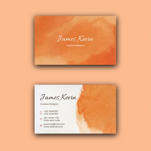 Orange watercolor stains business card template