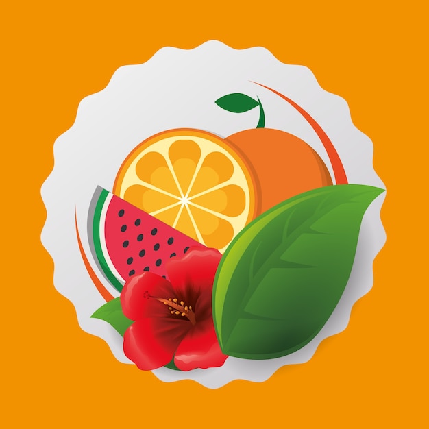 오렌지 수박 꽃과 잎 디자인