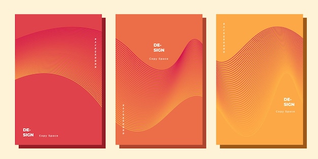 Orange wavy lines background template set copy space for brochure, poster, business card, or cover