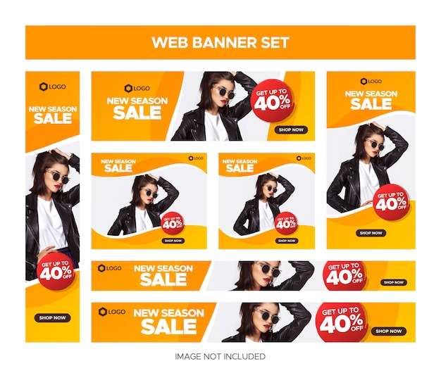 Vector orange web sale banner set
