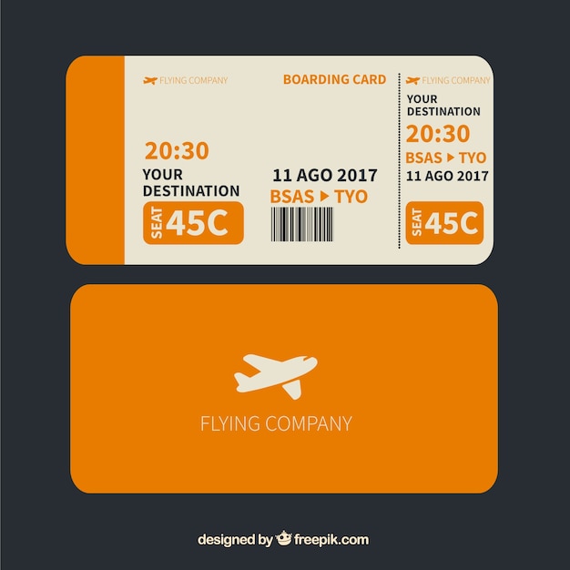 Vector orange and white boarding pass