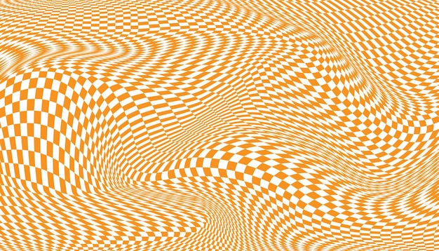 주황색과 흰색 왜곡된 체크 무늬 배경