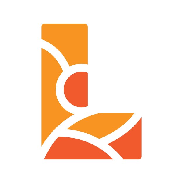 Orange and white letter l with a leaf design on the bottom.