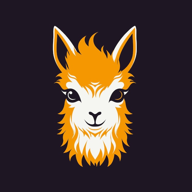 Orange and White Llama Face on Black Background